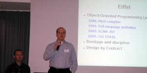 Till Bay and Bernd Schöller giving their keynote speech about open sourcing EiffelStudio